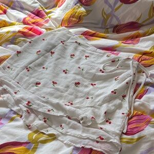White wrap Skirt with Cherry Print